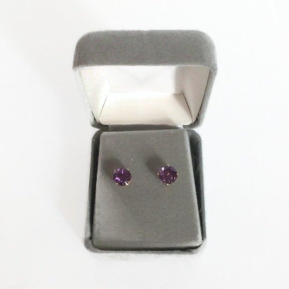 7mm Round Stud Amethyst Earrings 14K Prong Set NEW - Picture 1 of 10